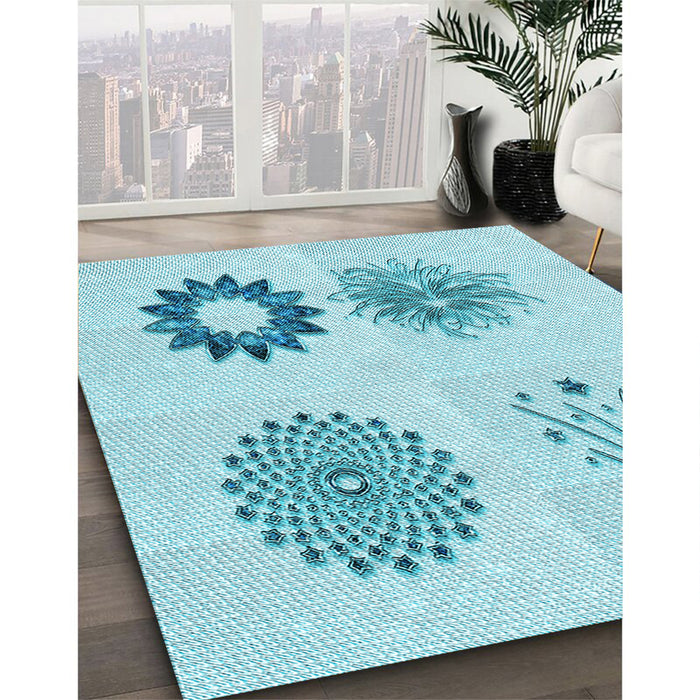Patterned Electric Blue Rug in Family Room, pat908lblu