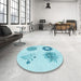 Round Patterned Electric Blue Rug in a Office, pat908lblu