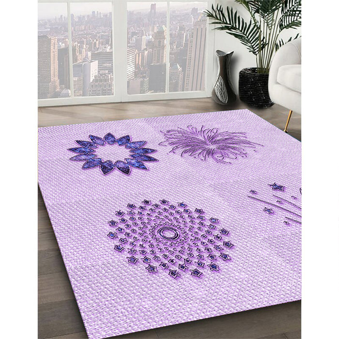 Patterned Purple Rug in Family Room, pat908pur