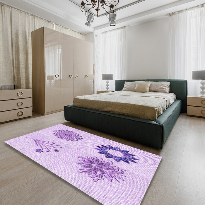 Patterned Purple Rug in a Bedroom, pat908pur