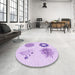 Round Patterned Purple Rug in a Office, pat908pur