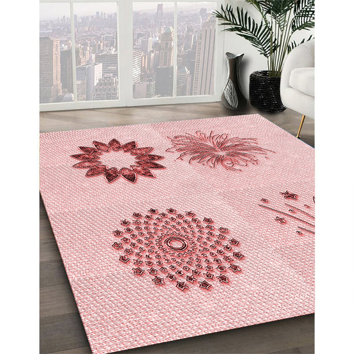 Patterned Light Rose Pink Rug in Family Room, pat908rd