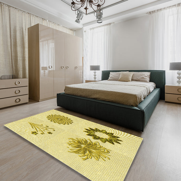 Patterned Orange Gold Rug in a Bedroom, pat908yw