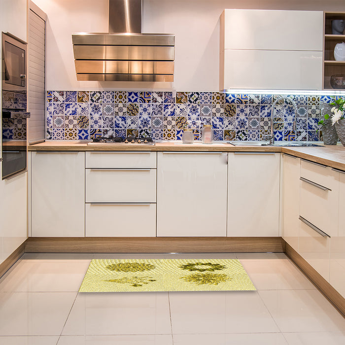 Patterned Orange Gold Rug in a Kitchen, pat908yw
