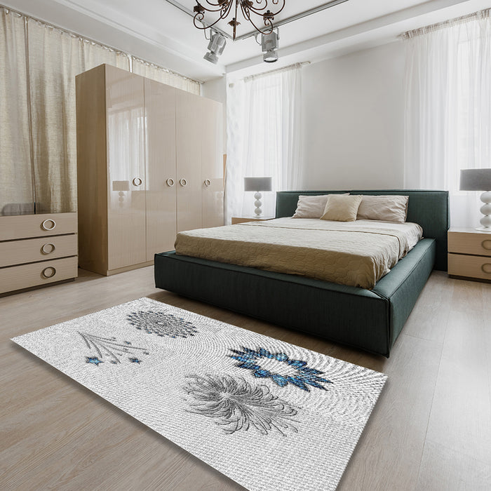 Patterned Off-White Novelty Rug in a Bedroom, pat908