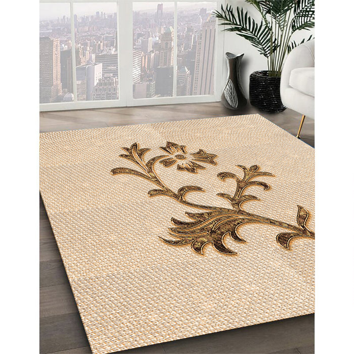 Patterned Brown Sand Brown Rug in Family Room, pat909org