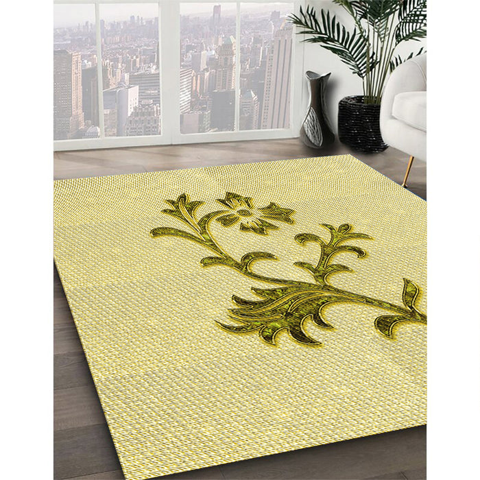 Machine Washable Transitional Sun Yellow Rug in a Family Room, wshpat909yw