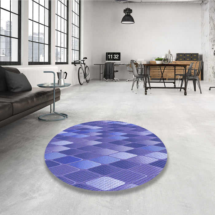 Round Patterned Sky Blue Rug in a Office, pat91blu