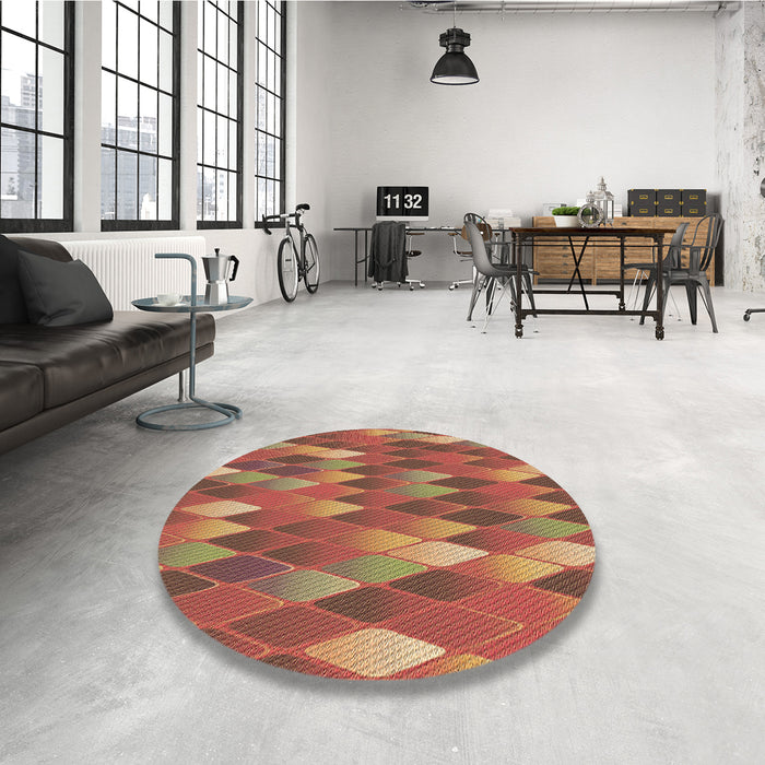Round Patterned Bronze Brown Rug in a Office, pat91brn
