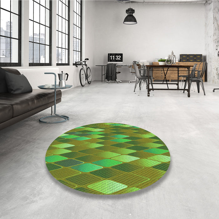 Round Patterned Seaweed Green Rug in a Office, pat91grn