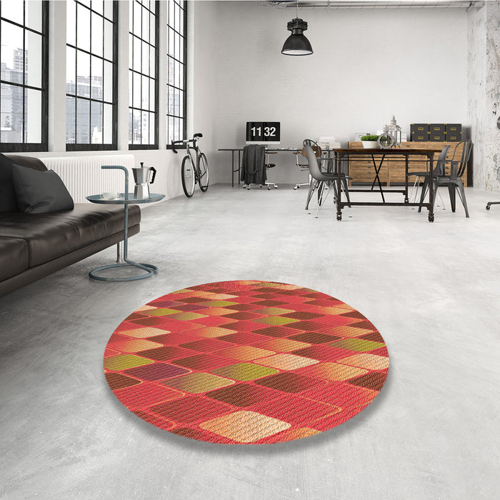 Round Patterned Red Rug in a Office, pat91org