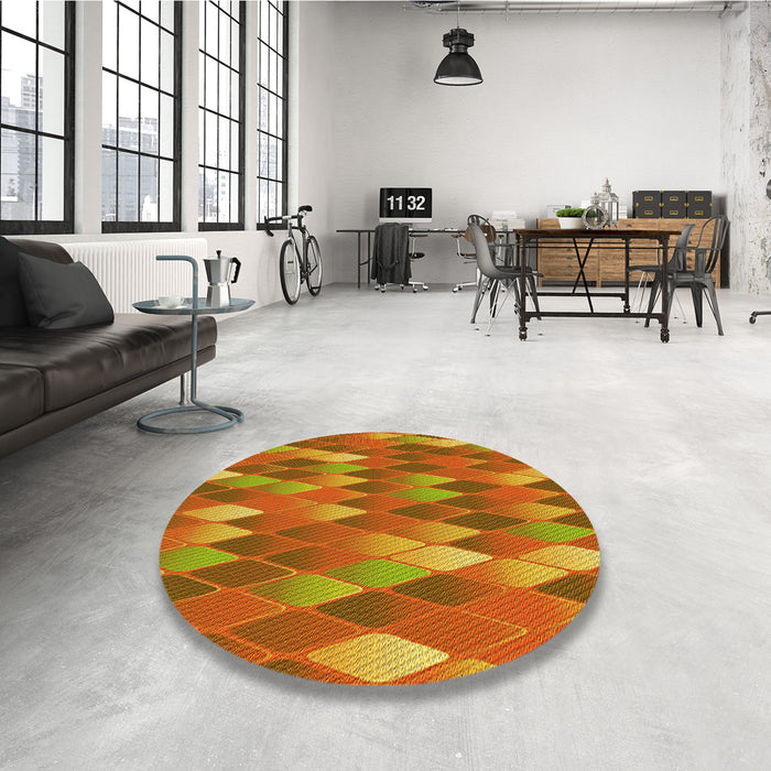 Round Patterned Red Rug in a Office, pat91yw