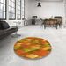 Round Patterned Red Rug in a Office, pat91yw