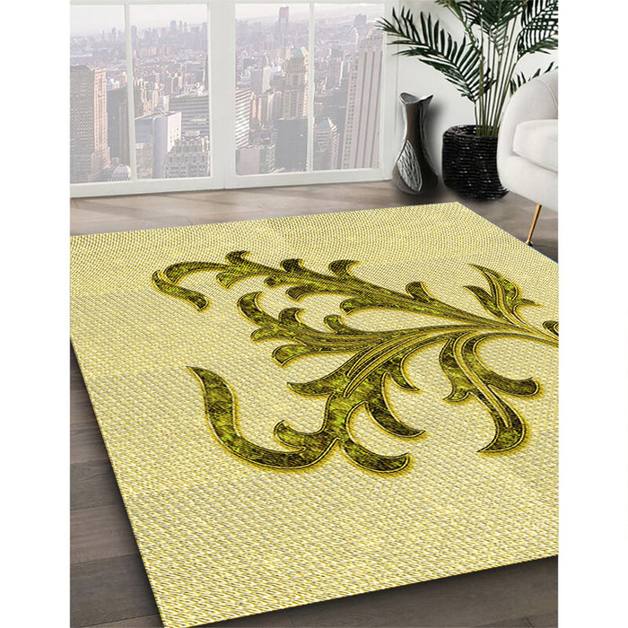 Machine Washable Transitional Sun Yellow Rug in a Family Room, wshpat910yw
