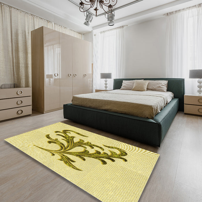 Patterned Sun Yellow Rug in a Bedroom, pat910yw