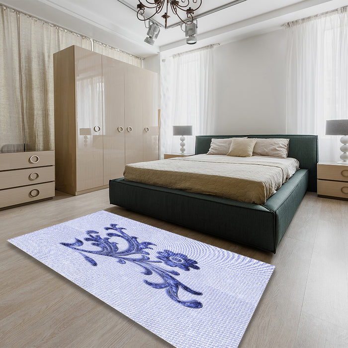 Patterned Lavender Blue Rug in a Bedroom, pat911blu