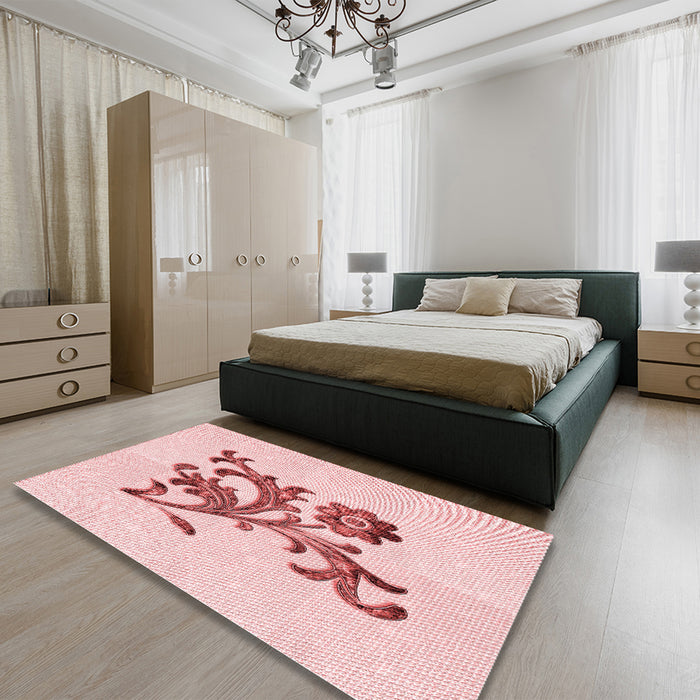 Patterned Light Rose Pink Rug in a Bedroom, pat911rd
