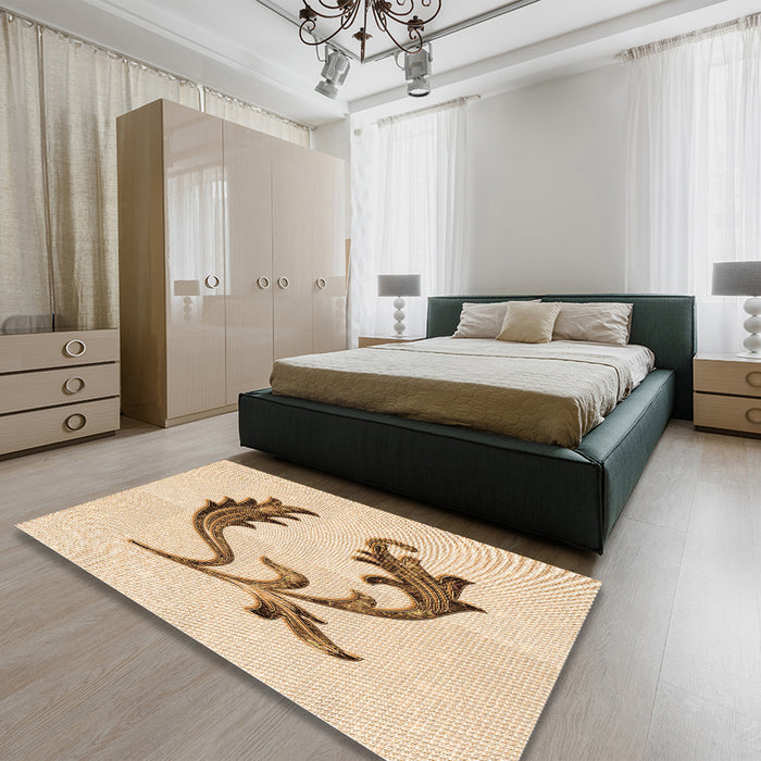 Patterned Bronze Brown Rug in a Bedroom, pat912org