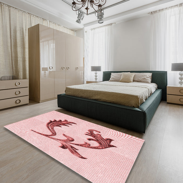 Patterned Pink Rug in a Bedroom, pat912rd