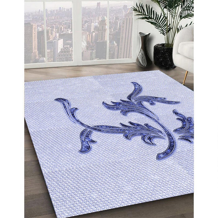 Patterned Lavender Blue Rug in Family Room, pat913blu