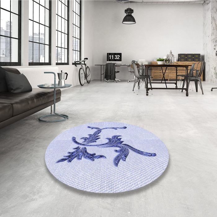 Round Patterned Lavender Blue Rug in a Office, pat913blu