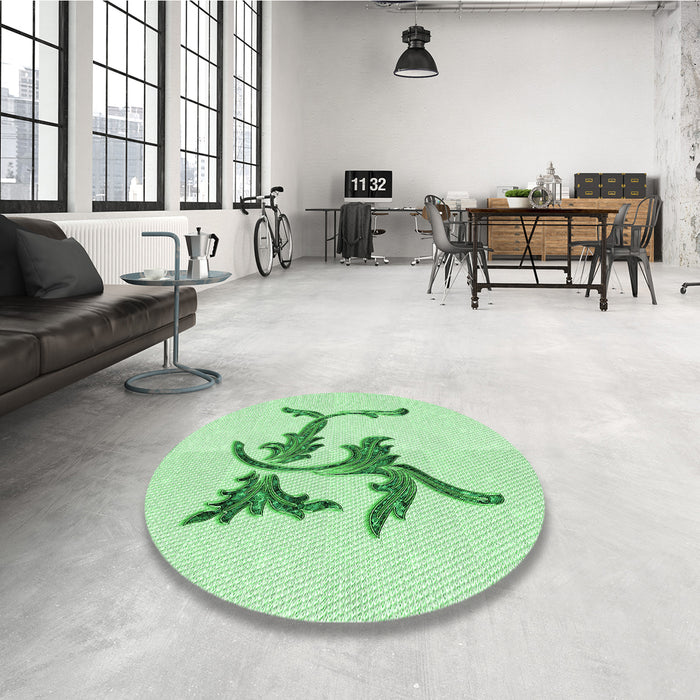 Round Patterned Mint Green Rug in a Office, pat913grn