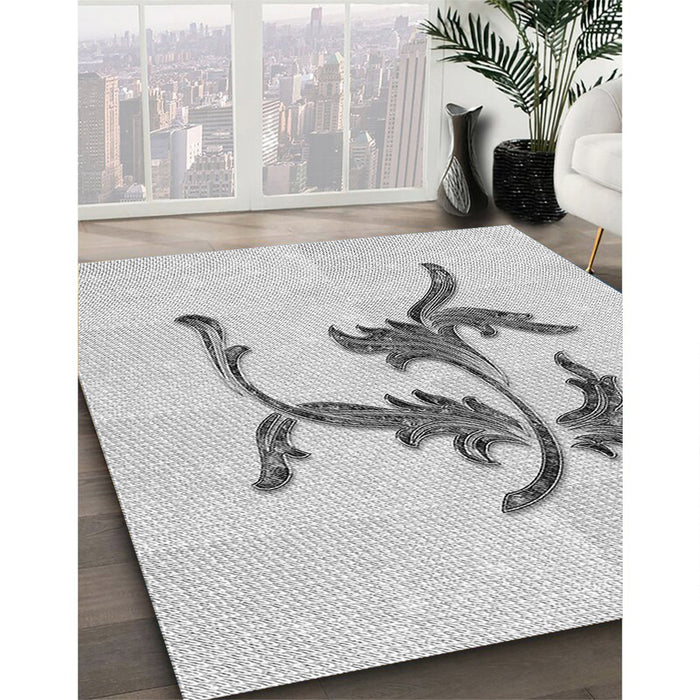 Patterned Platinum Gray Rug in Family Room, pat913gry