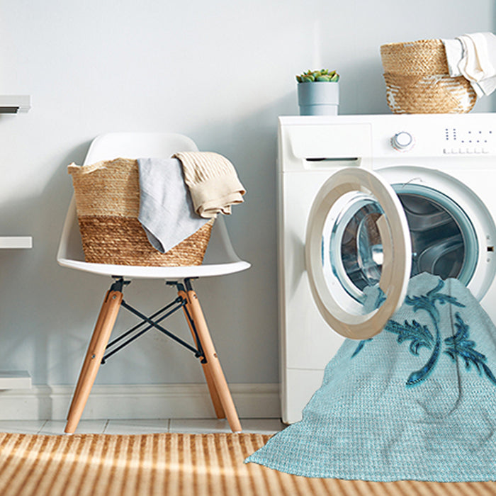 Machine Washable Transitional Electric Blue Rug in a Washing Machine, wshpat913lblu