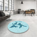 Round Patterned Electric Blue Rug in a Office, pat913lblu