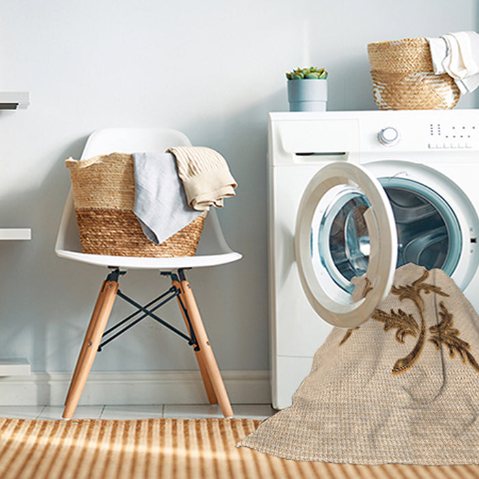 Machine Washable Transitional Peru Brown Rug in a Washing Machine, wshpat913org