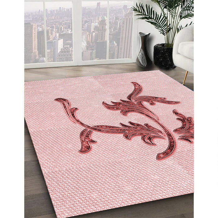 Patterned Pink Rug in Family Room, pat913rd