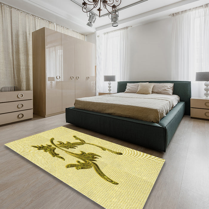 Patterned Sun Yellow Rug in a Bedroom, pat913yw
