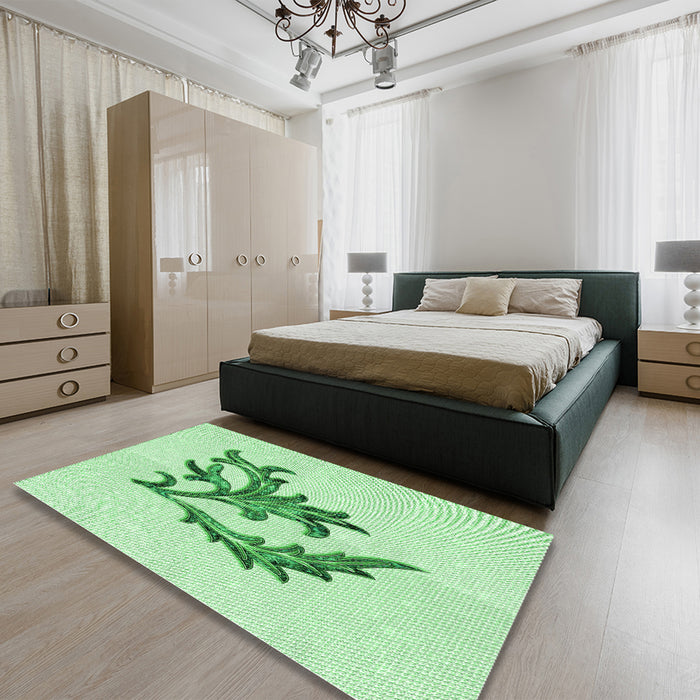 Patterned Mint Green Rug in a Bedroom, pat914grn