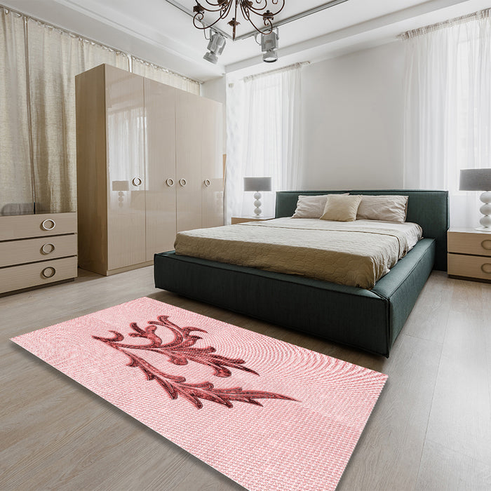 Patterned Pink Rug in a Bedroom, pat914rd