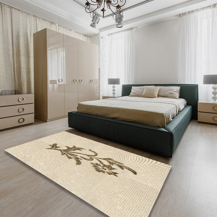 Patterned Moccasin Beige Rug in a Bedroom, pat915brn