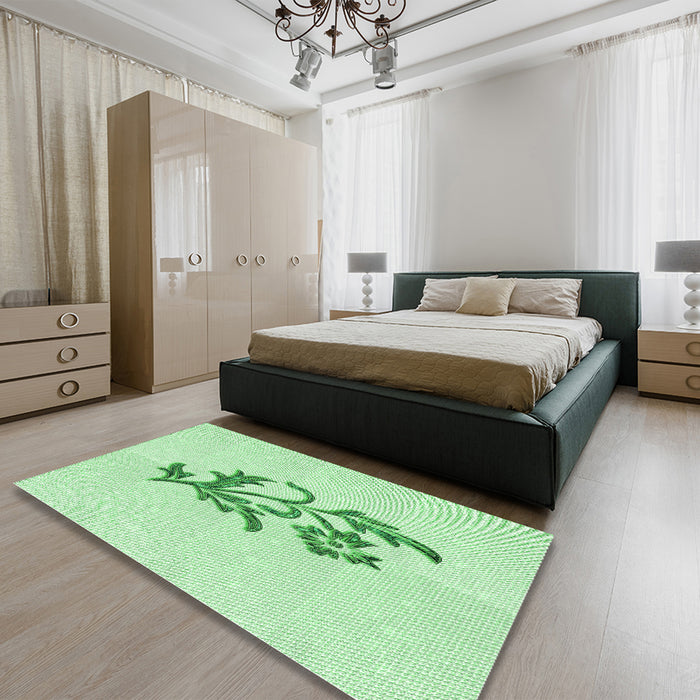 Patterned Mint Green Rug in a Bedroom, pat915grn