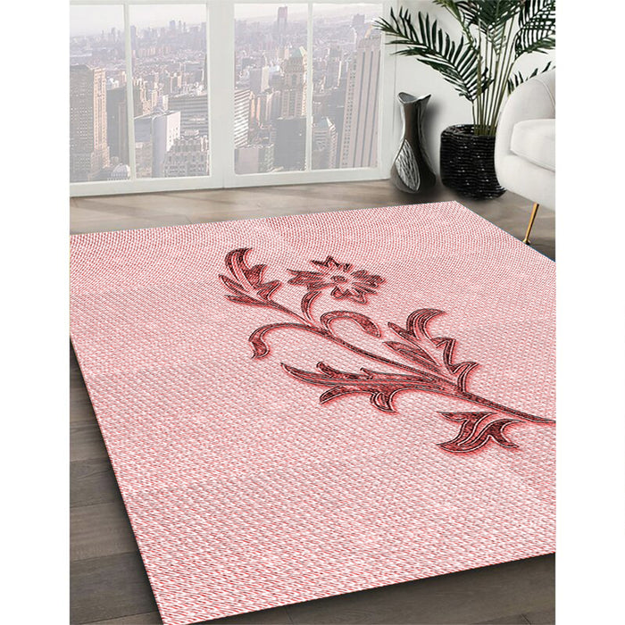 Patterned Pastel Red Pink Rug in Family Room, pat915rd