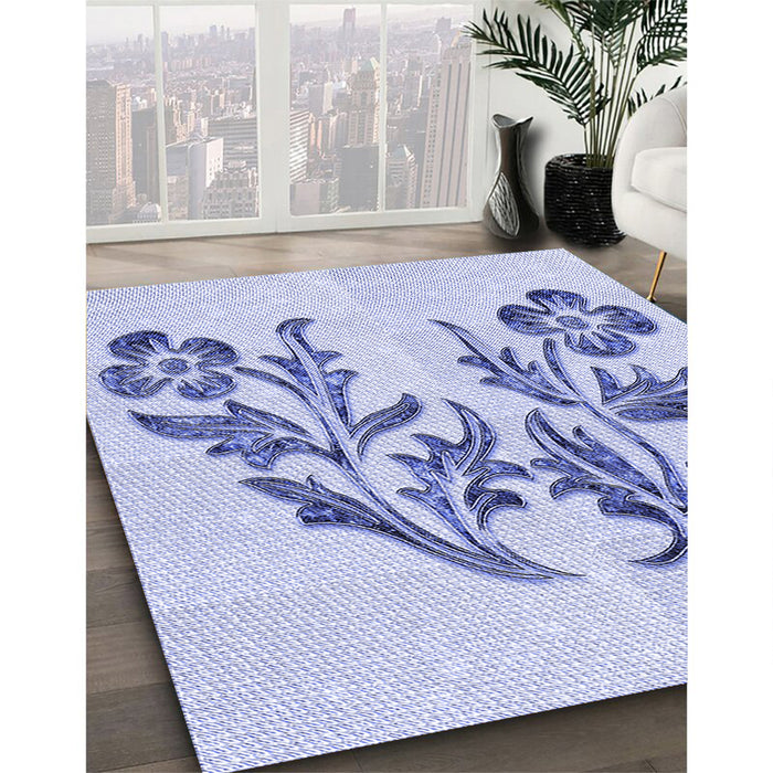 Patterned Lavender Blue Rug in Family Room, pat916blu