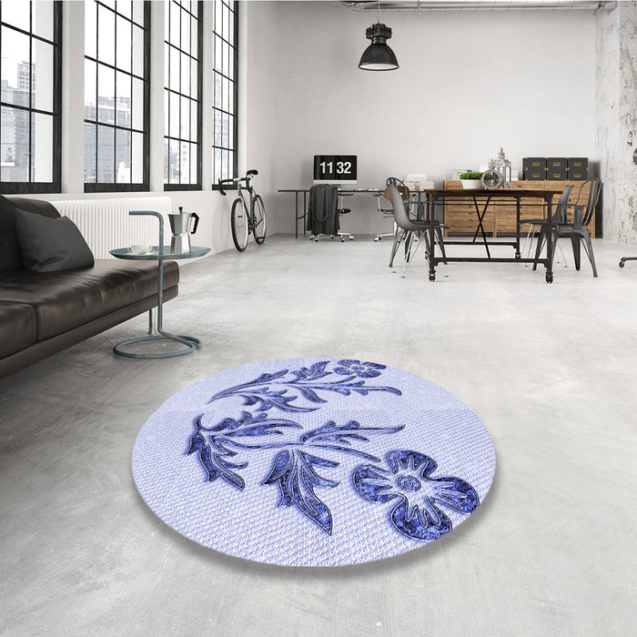 Round Patterned Lavender Blue Rug in a Office, pat916blu