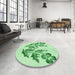 Round Patterned Light Green Rug in a Office, pat916grn