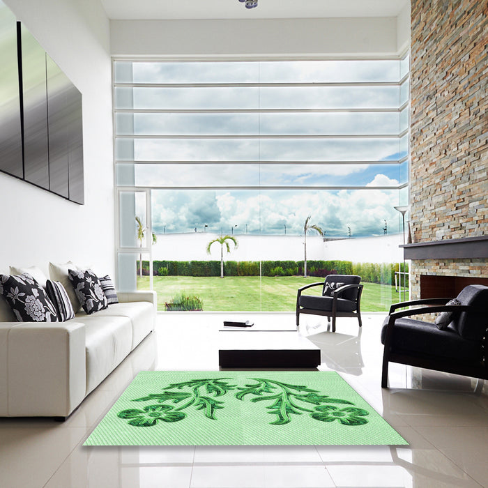 Square Patterned Light Green Rug in a Living Room, pat916grn