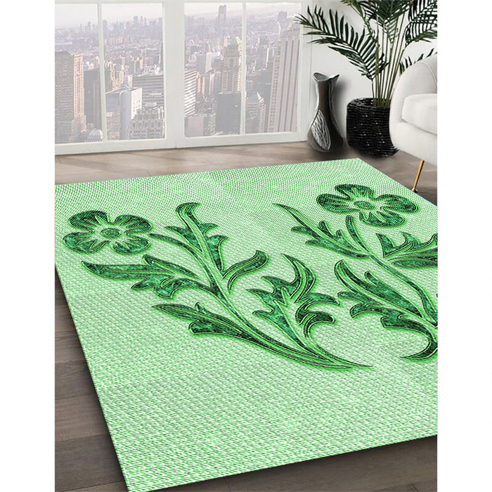 Patterned Light Green Rug in Family Room, pat916grn