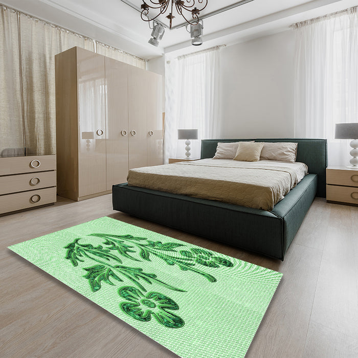 Patterned Light Green Rug in a Bedroom, pat916grn