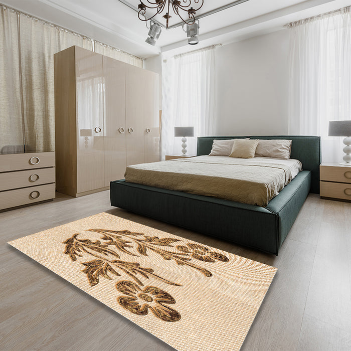 Patterned Bronze Brown Rug in a Bedroom, pat916org