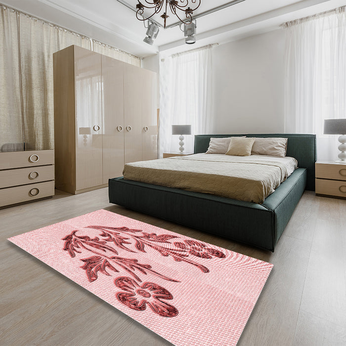 Patterned Light Rose Pink Rug in a Bedroom, pat916rd
