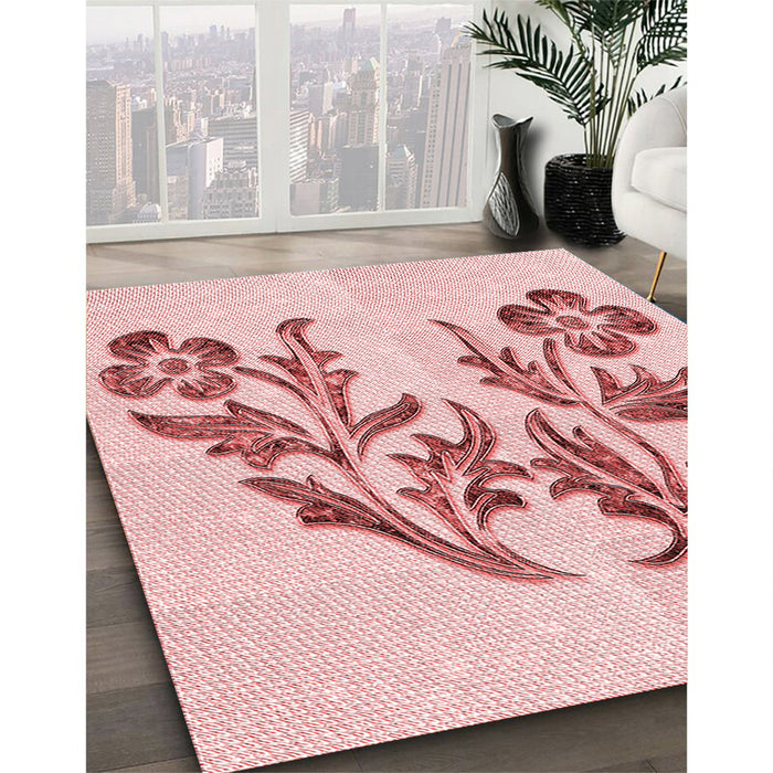 Patterned Light Rose Pink Rug in Family Room, pat916rd