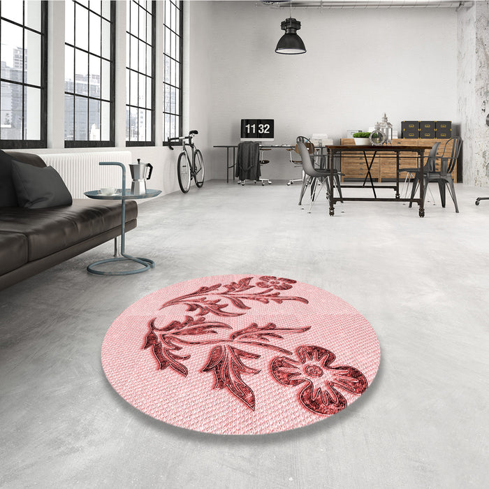 Round Patterned Light Rose Pink Rug in a Office, pat916rd
