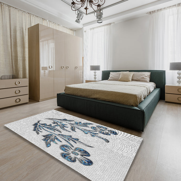 Patterned Off-White Novelty Rug in a Bedroom, pat916