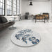 Round Machine Washable Transitional White Smoke Rug in a Office, wshpat916
