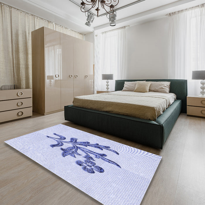 Patterned Lavender Blue Rug in a Bedroom, pat917blu